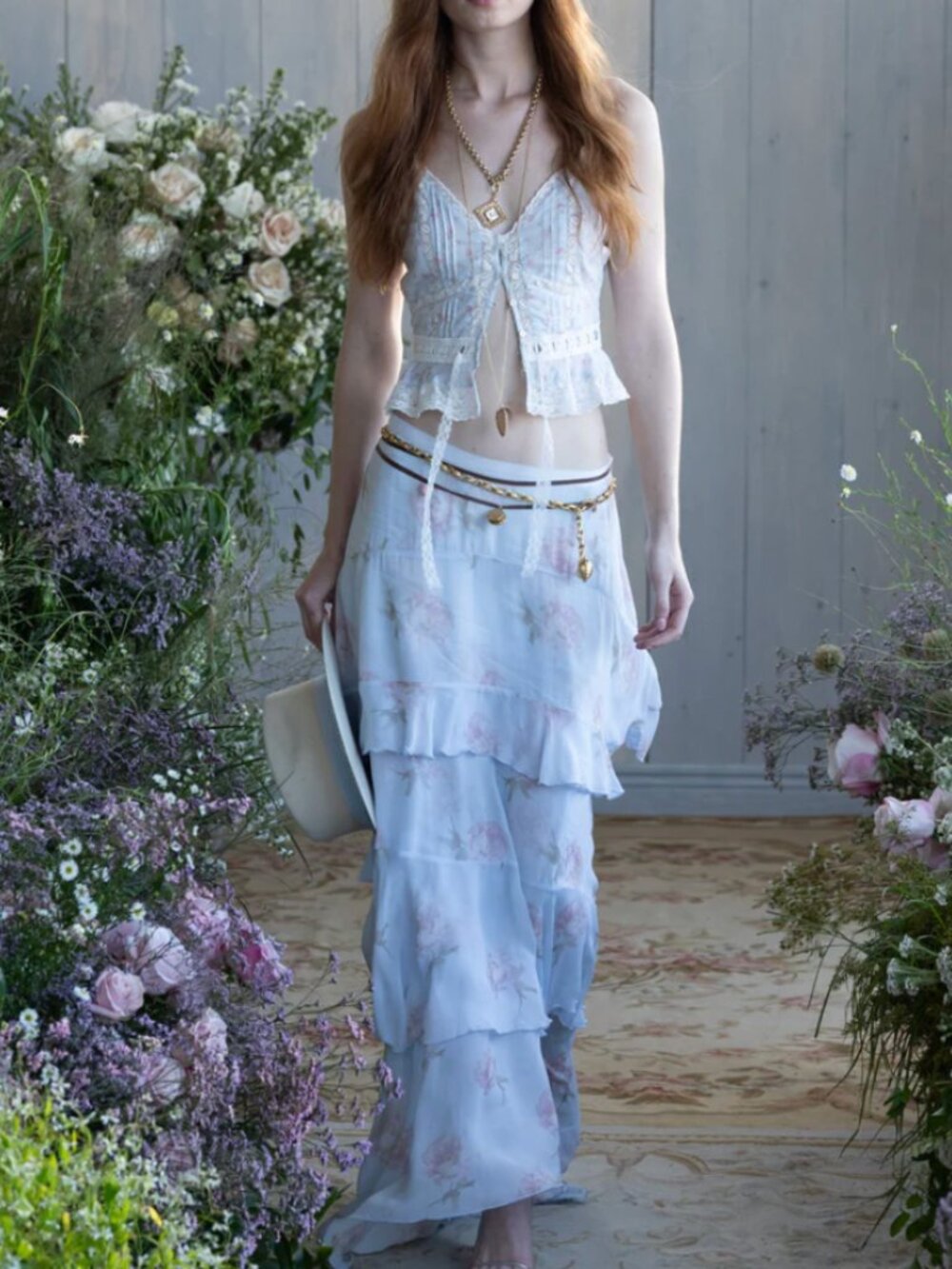 LoveShackFancy Soleia Floral Chiffon Maxi Skirt